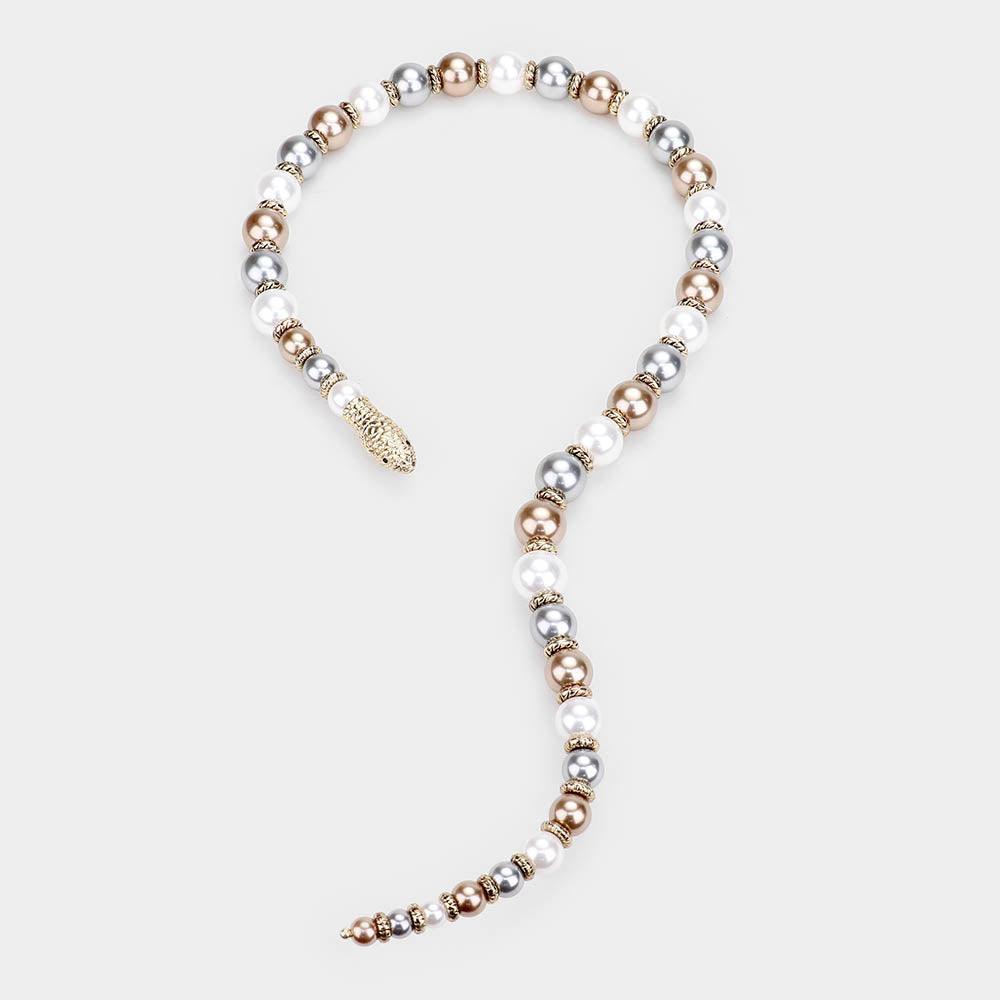 Gray Pearl Beaded Snake Open Necklace - Jewelry Store by Erik Rayo