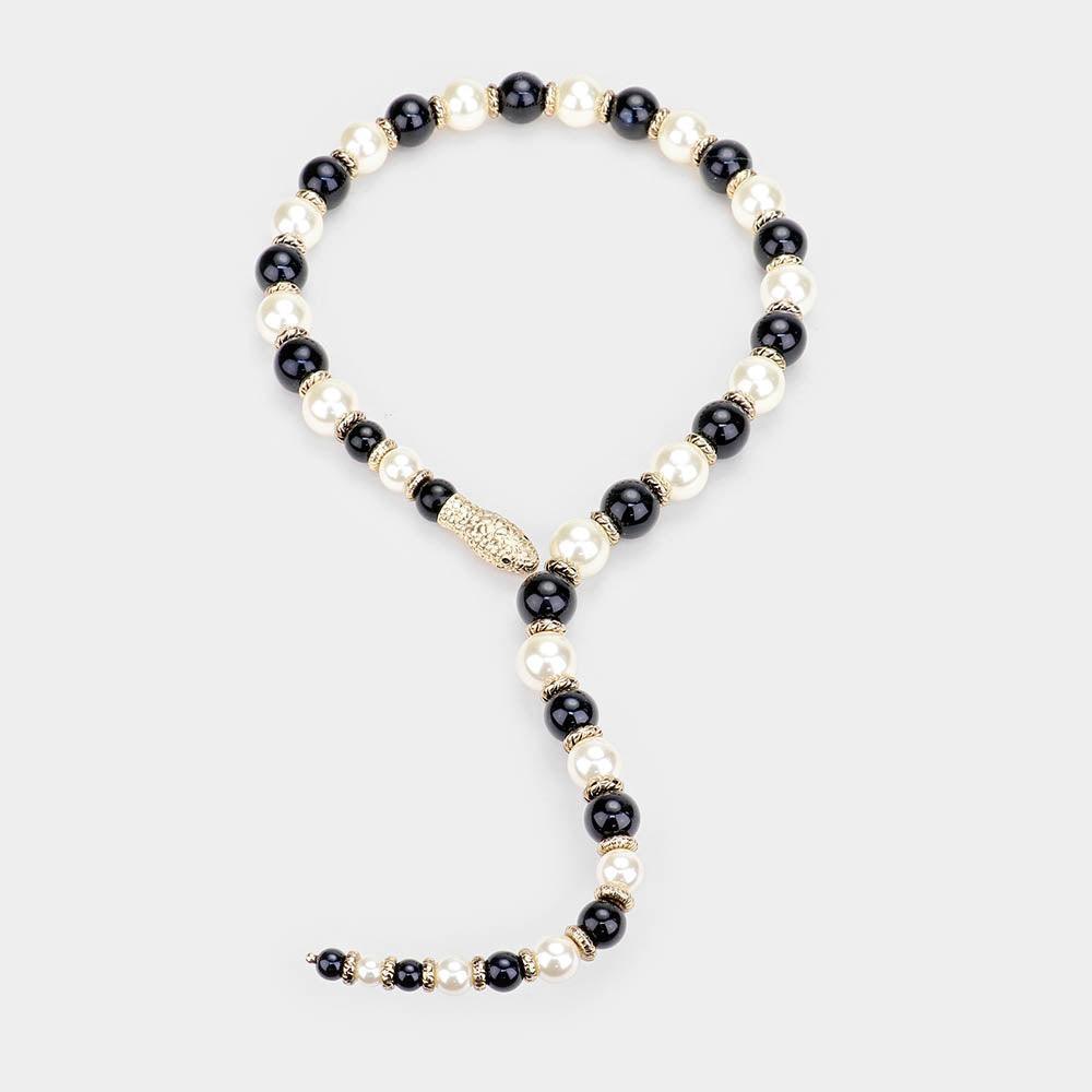 Cream Pearl Beaded Snake Open Necklace - Jewelry Store by Erik Rayo