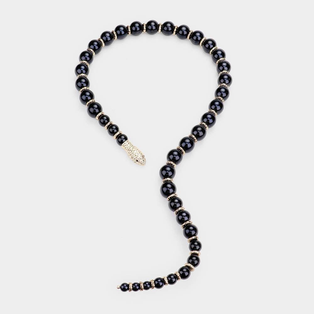 Gold Pearl Beaded Snake Open Necklace - Jewelry Store by Erik Rayo