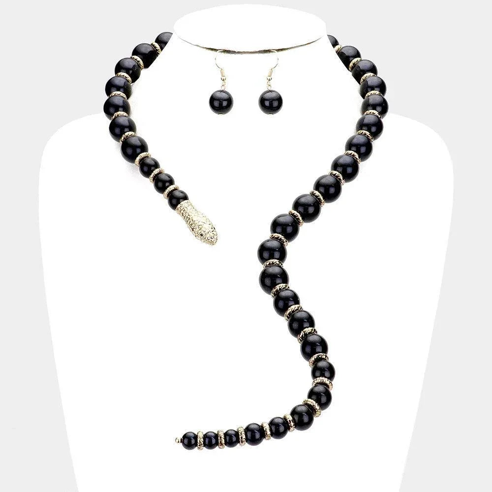 Gold Pearl Beaded Snake Open Necklace - Jewelry Store by Erik Rayo