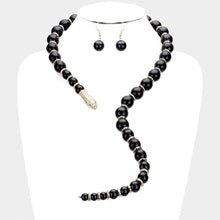 Load image into Gallery viewer, Gold Pearl Beaded Snake Open Necklace
