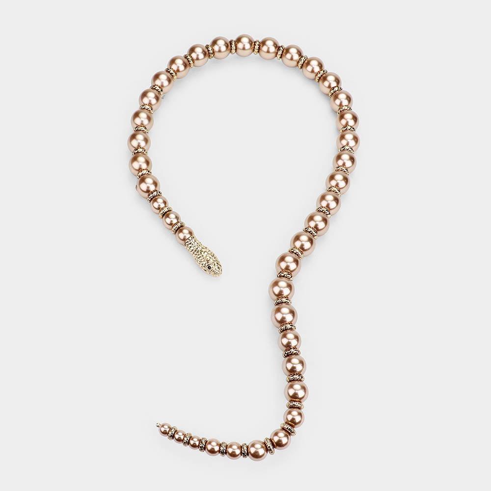 Gold Pearl Beaded Snake Open Necklace - Jewelry Store by Erik Rayo