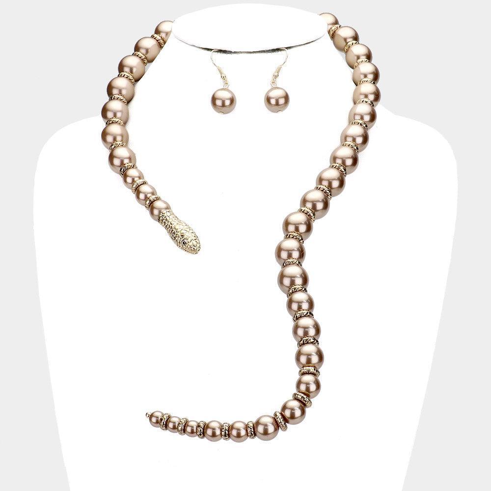 Gold Pearl Beaded Snake Open Necklace - Jewelry Store by Erik Rayo