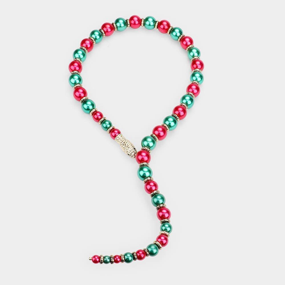 Red Pearl Beaded Snake Open Necklace - Jewelry Store by Erik Rayo