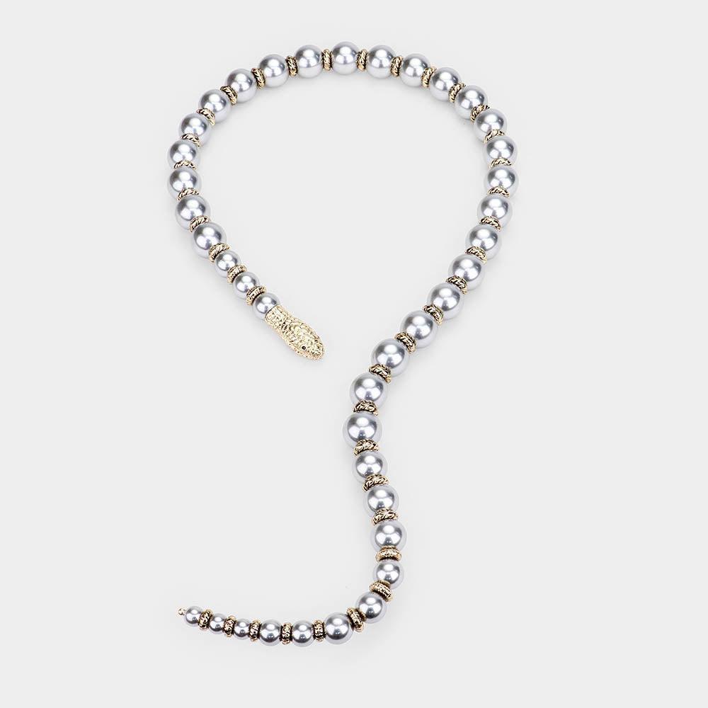 Gray Pearl Beaded Snake Open Necklace - Jewelry Store by Erik Rayo