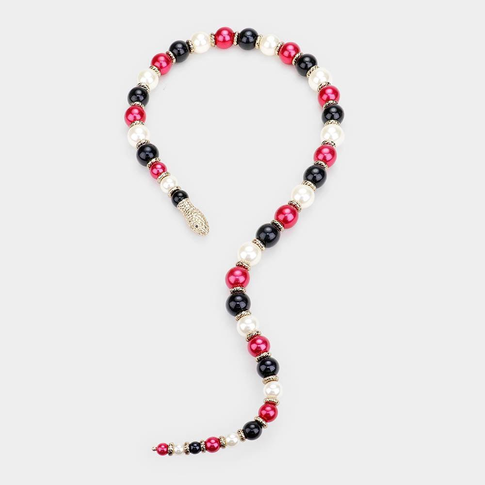 Gold Pearl Beaded Snake Open Necklace - Jewelry Store by Erik Rayo