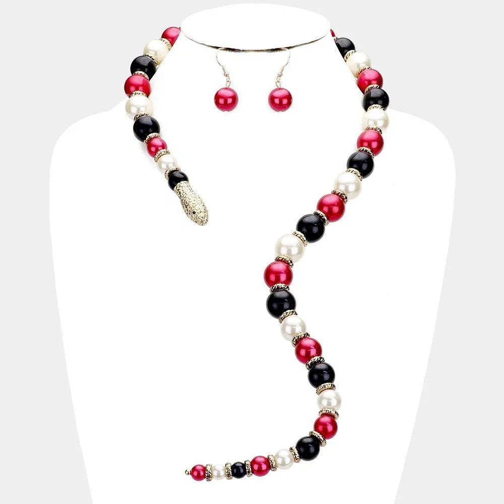 Gold Pearl Beaded Snake Open Necklace - Jewelry Store by Erik Rayo