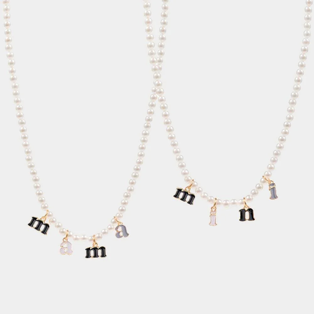 Black 2PCS -mini mama Pendant Moms and Kids Set Pearl Necklaces - Jewelry Store by Erik Rayo