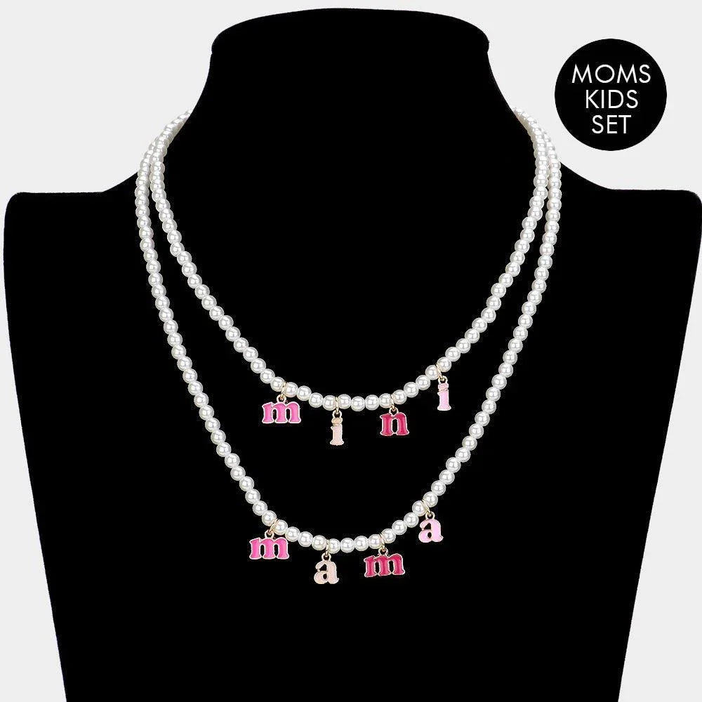 Pink 2PCS -mini mama Pendant Moms and Kids Set Pearl Necklaces - Jewelry Store by Erik Rayo