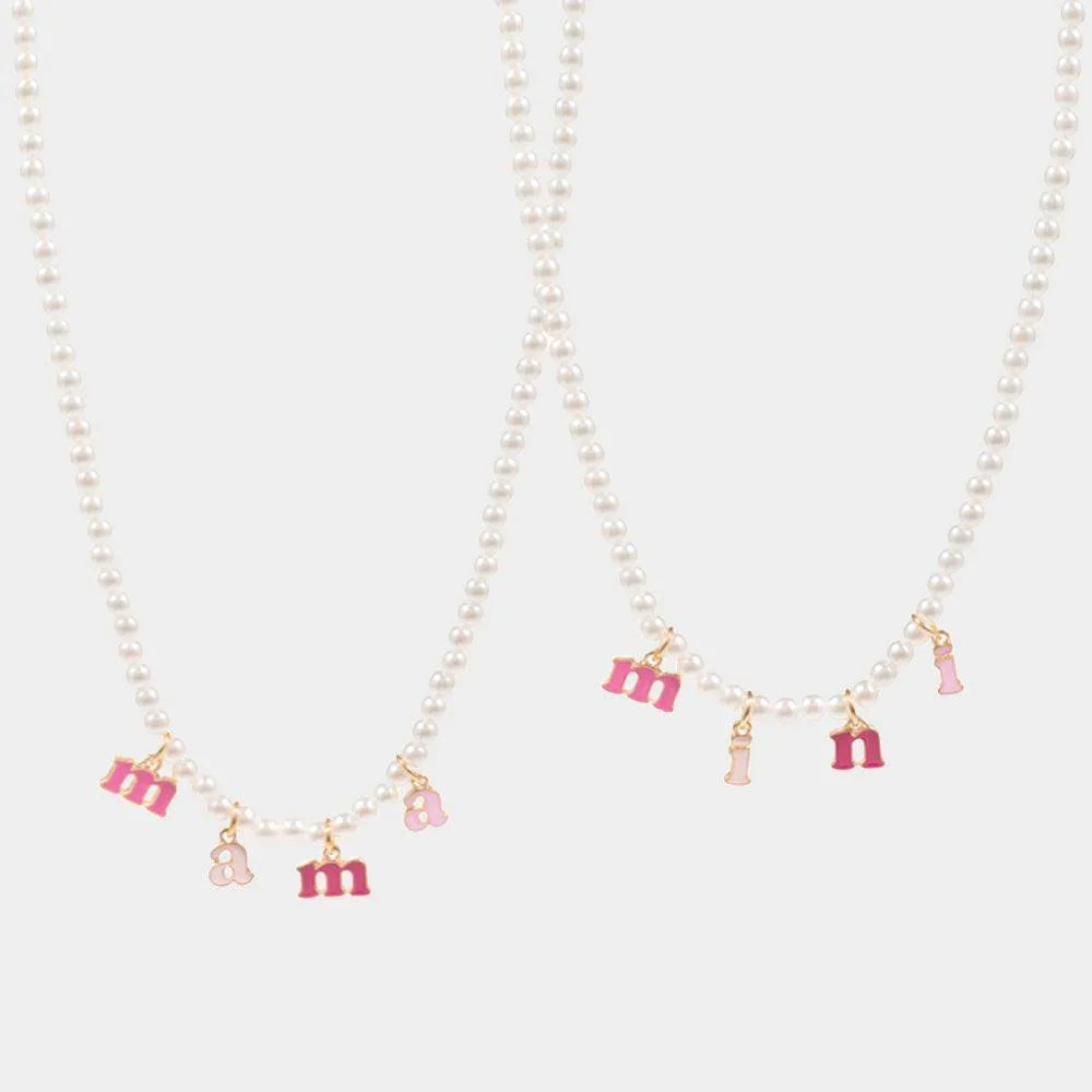 Pink 2PCS -mini mama Pendant Moms and Kids Set Pearl Necklaces - Jewelry Store by Erik Rayo