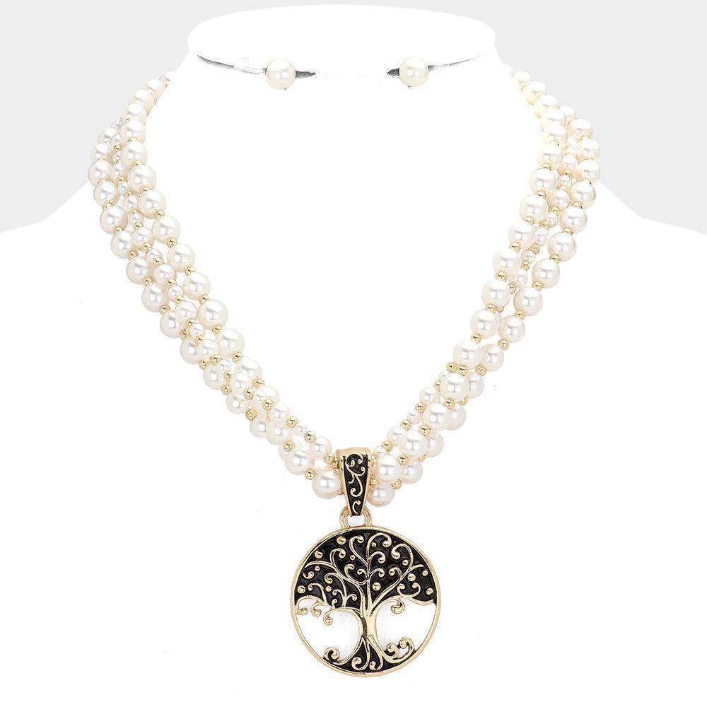 Gold Metal Tree of Life Pendant Pearl Necklace - Jewelry Store by Erik Rayo