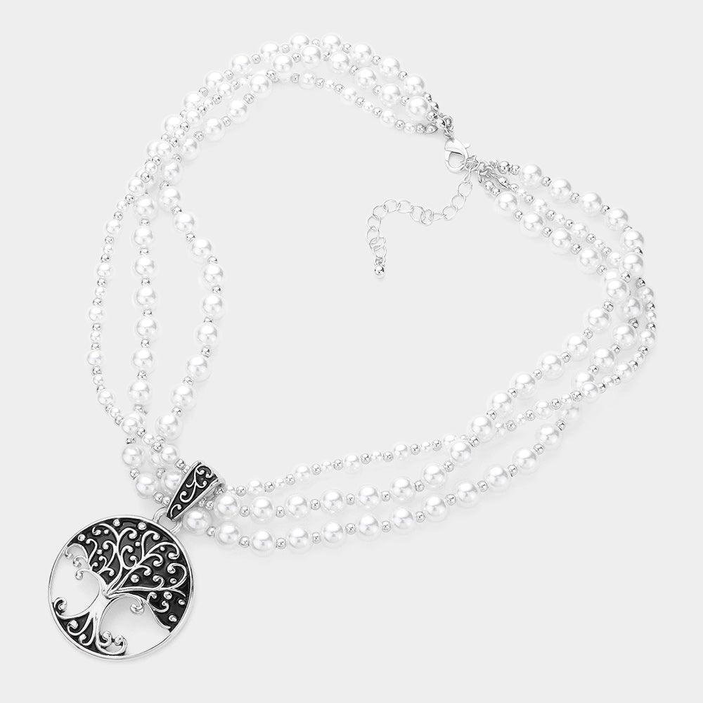 Silver Metal Tree of Life Pendant Pearl Necklace - Jewelry Store by Erik Rayo
