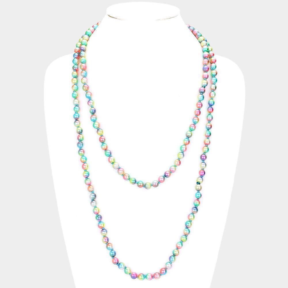 Green Multi Colored Pearl Long Necklace - Jewelry Store by Erik Rayo