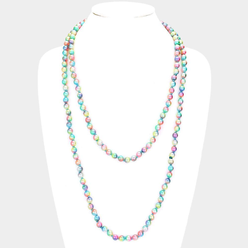 Green Multi Colored Pearl Long Necklace
