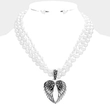 Load image into Gallery viewer, Silver Metal Wings Pendant Pearl Necklace
