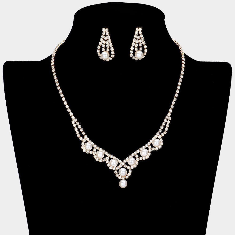 Gold Pearl Embellished Rhinestone Necklace - Jewelry Store by Erik Rayo
