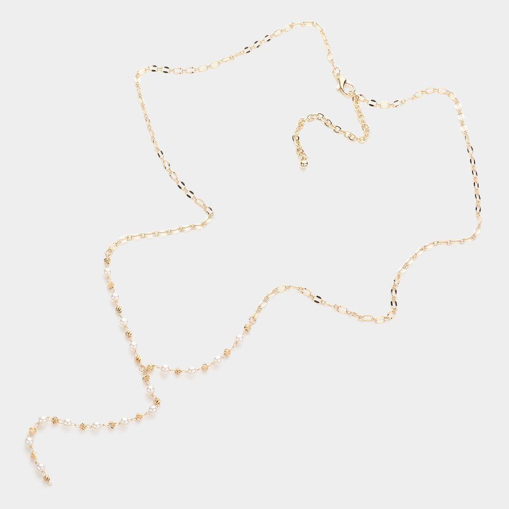 Gold Pearl Metal Ball Link Y Necklace - Jewelry Store by Erik Rayo