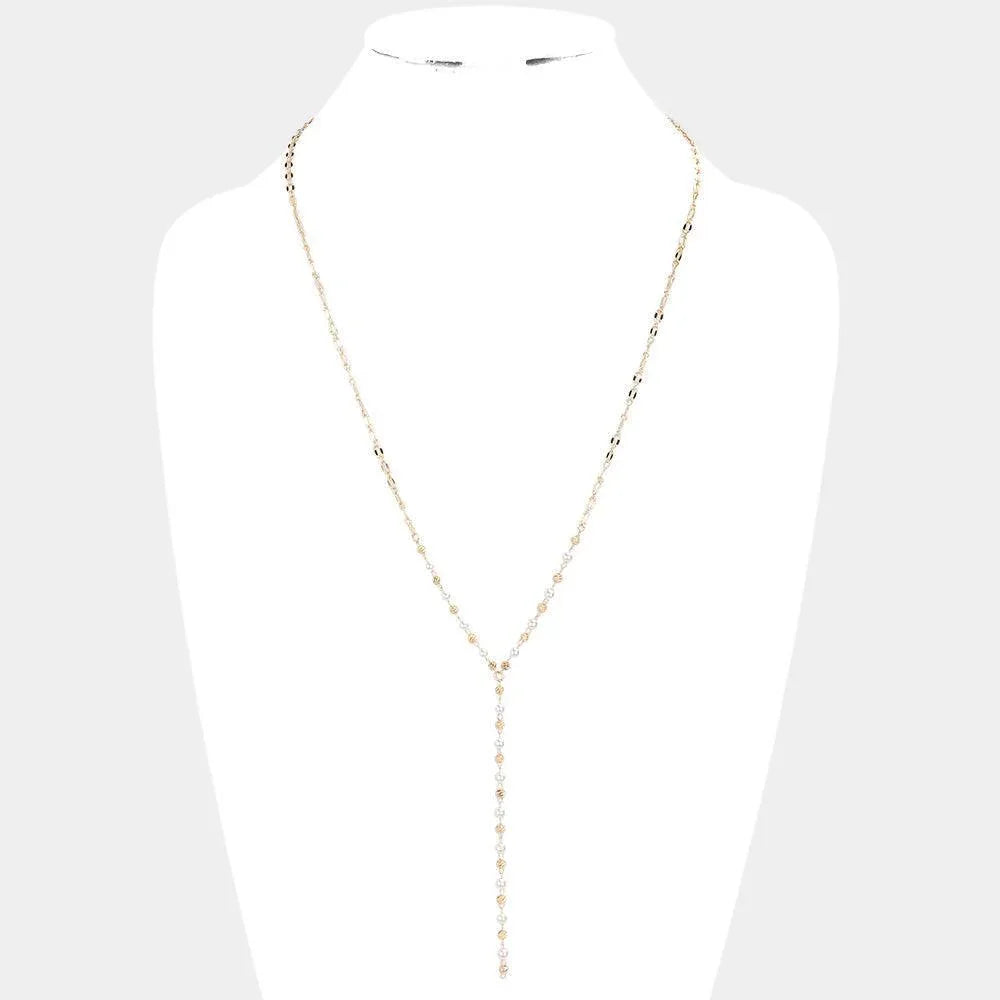 Gold Pearl Metal Ball Link Y Necklace - Jewelry Store by Erik Rayo