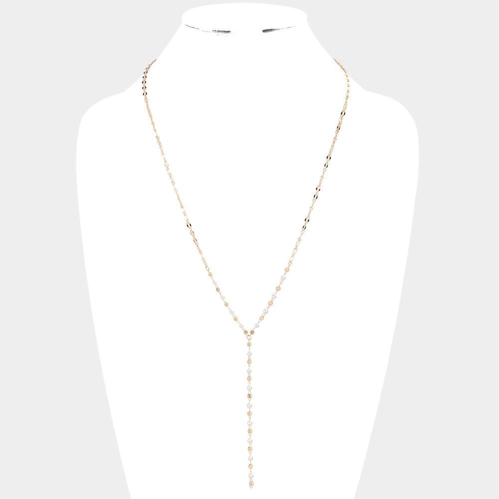 Gold Pearl Metal Ball Link Y Necklace