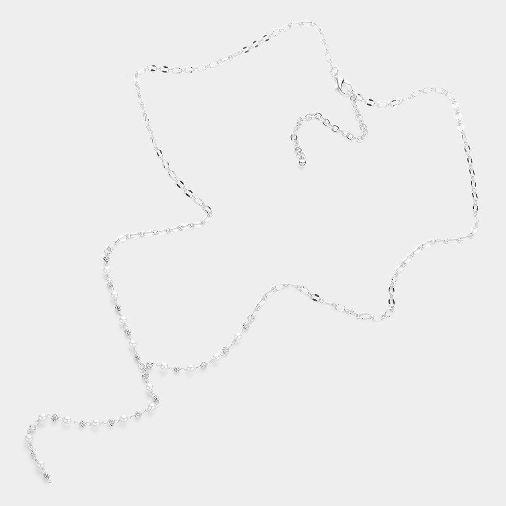 Silver Pearl Metal Ball Link Y Necklace - Jewelry Store by Erik Rayo