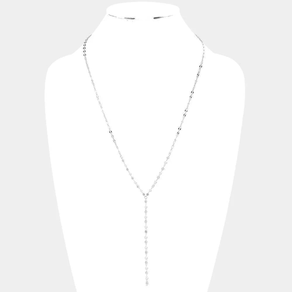 Silver Pearl Metal Ball Link Y Necklace - Jewelry Store by Erik Rayo
