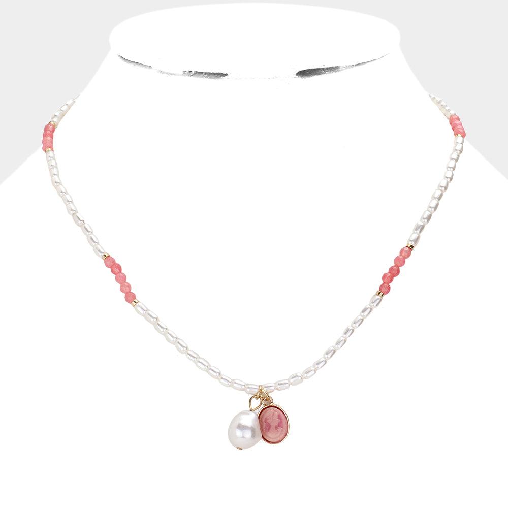 Pink Pearl Cameo Pendant Necklace