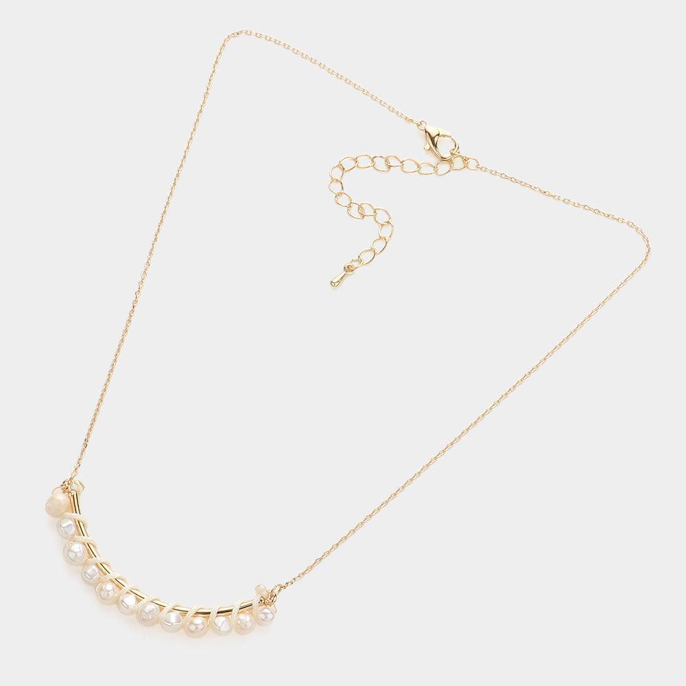 Gold Pearl Wrapped Curved Metal Necklace - Jewelry Store by Erik Rayo