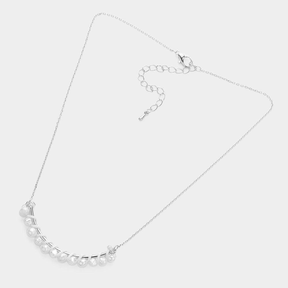 Pearl Wrapped Curved Metal Necklace - Jewelry Store by Erik Rayo