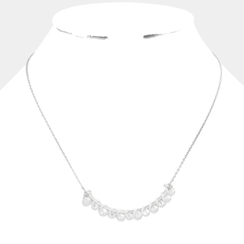 Pearl Wrapped Curved Metal Necklace - Jewelry Store by Erik Rayo