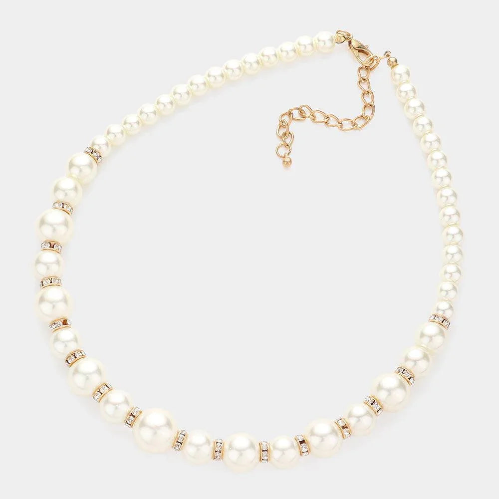 Cream Stone Ring Pearl Necklace / Stretch Bracelet Set - Jewelry Store by Erik Rayo