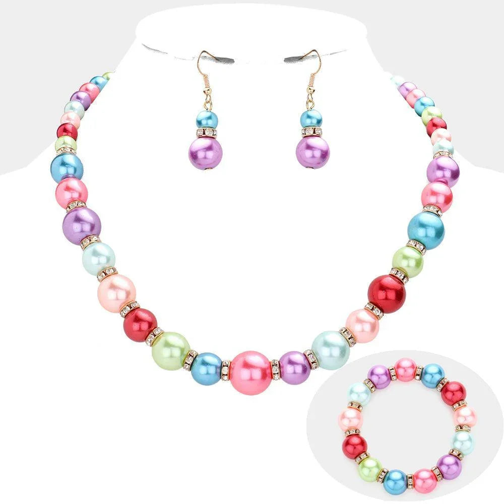 Stone Ring Pearl Necklace / Stretch Bracelet Set - Jewelry Store by Erik Rayo