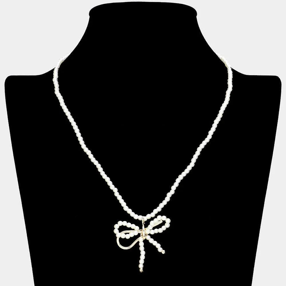 Cream Pearl Bow Pendant Necklace - Jewelry Store by Erik Rayo
