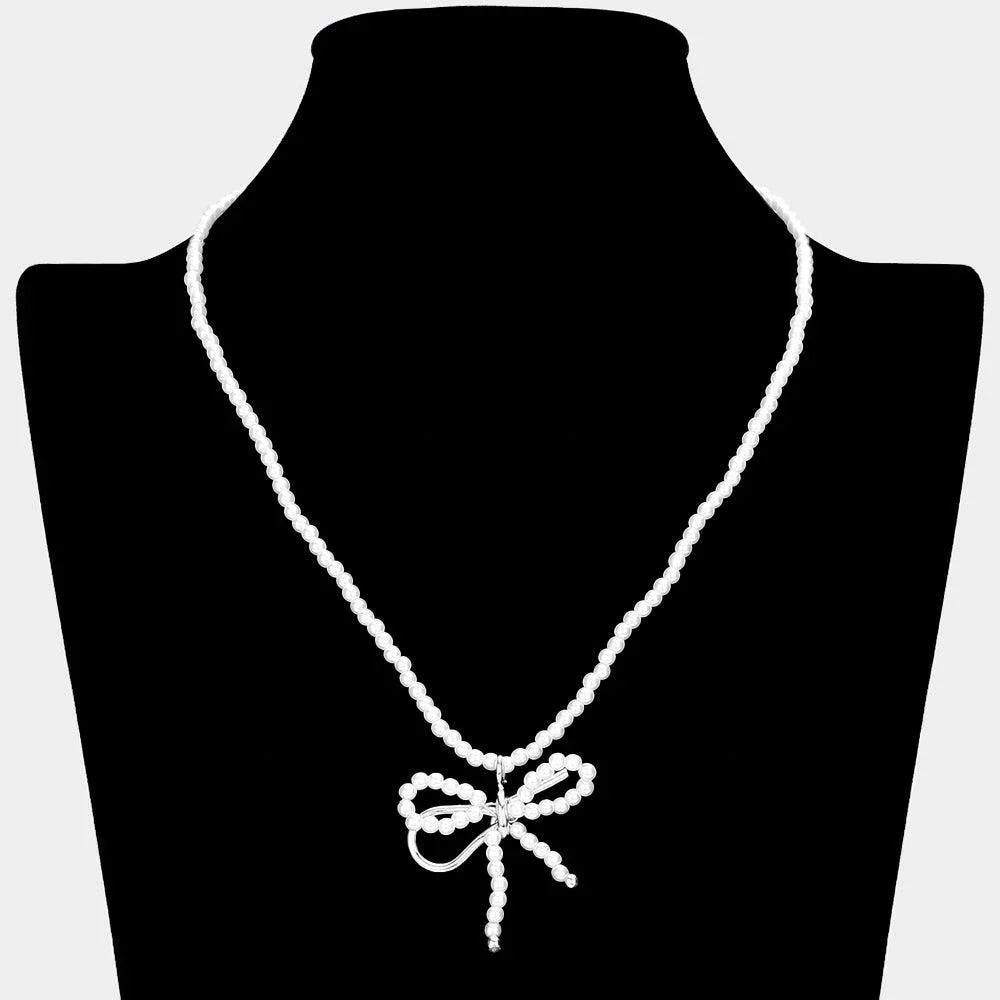 White Pearl Bow Pendant Necklace - Jewelry Store by Erik Rayo