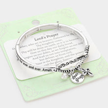 Load image into Gallery viewer, Silver Lord&#39;s Prayer Ichthys Accented Metal Cross Pearl Charm Stretch Bracelet
