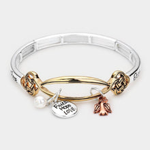 Load image into Gallery viewer, Three Tone Faith Hope Love Bird Pearl Charm Stretch Bracelet
