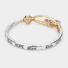 Load image into Gallery viewer, Three Tone Faith Hope Love Bird Pearl Charm Stretch Bracelet
