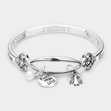 Load image into Gallery viewer, Silver Faith Hope Love Bird Pearl Charm Stretch Bracelet
