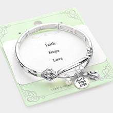 Load image into Gallery viewer, Silver Faith Hope Love Bird Pearl Charm Stretch Bracelet
