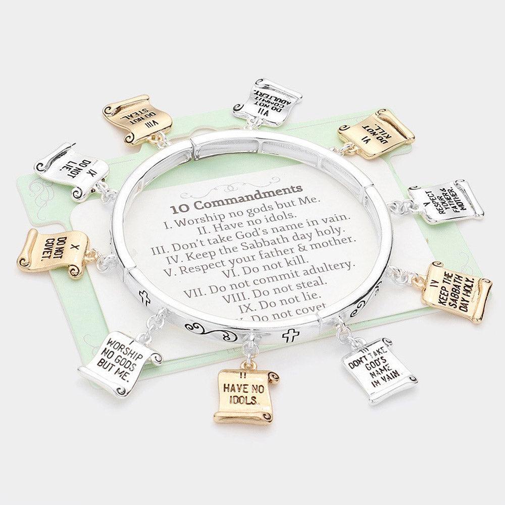 10 Commandments Message Metal Charms Stretch Bracelet - Jewelry Store by Erik Rayo