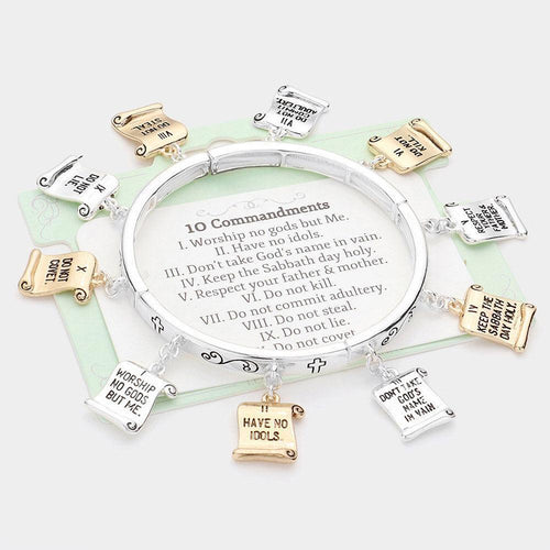 10 Commandments Message Metal Charms Stretch Bracelet - Jewelry Store by Erik Rayo