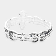 Load image into Gallery viewer, Silver Serenity Prayer Cross Accented Message Stretch Bracelet
