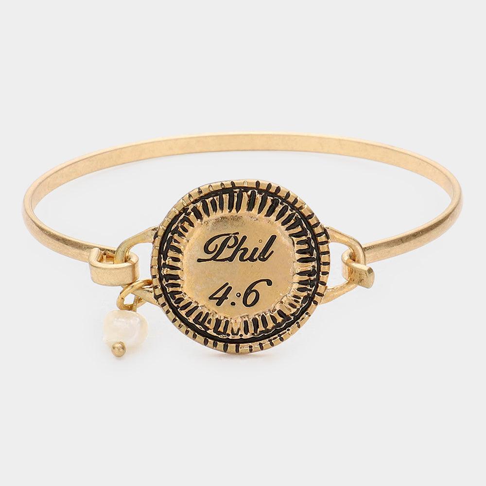 Gold Phil 4:6 Pearl Charm Hook Bracelet