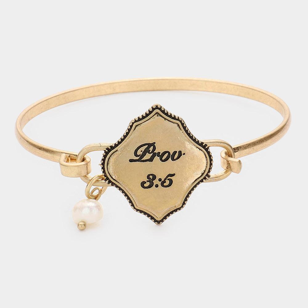 Gold Prov 3:5 Pearl Charm Hook Bracelet