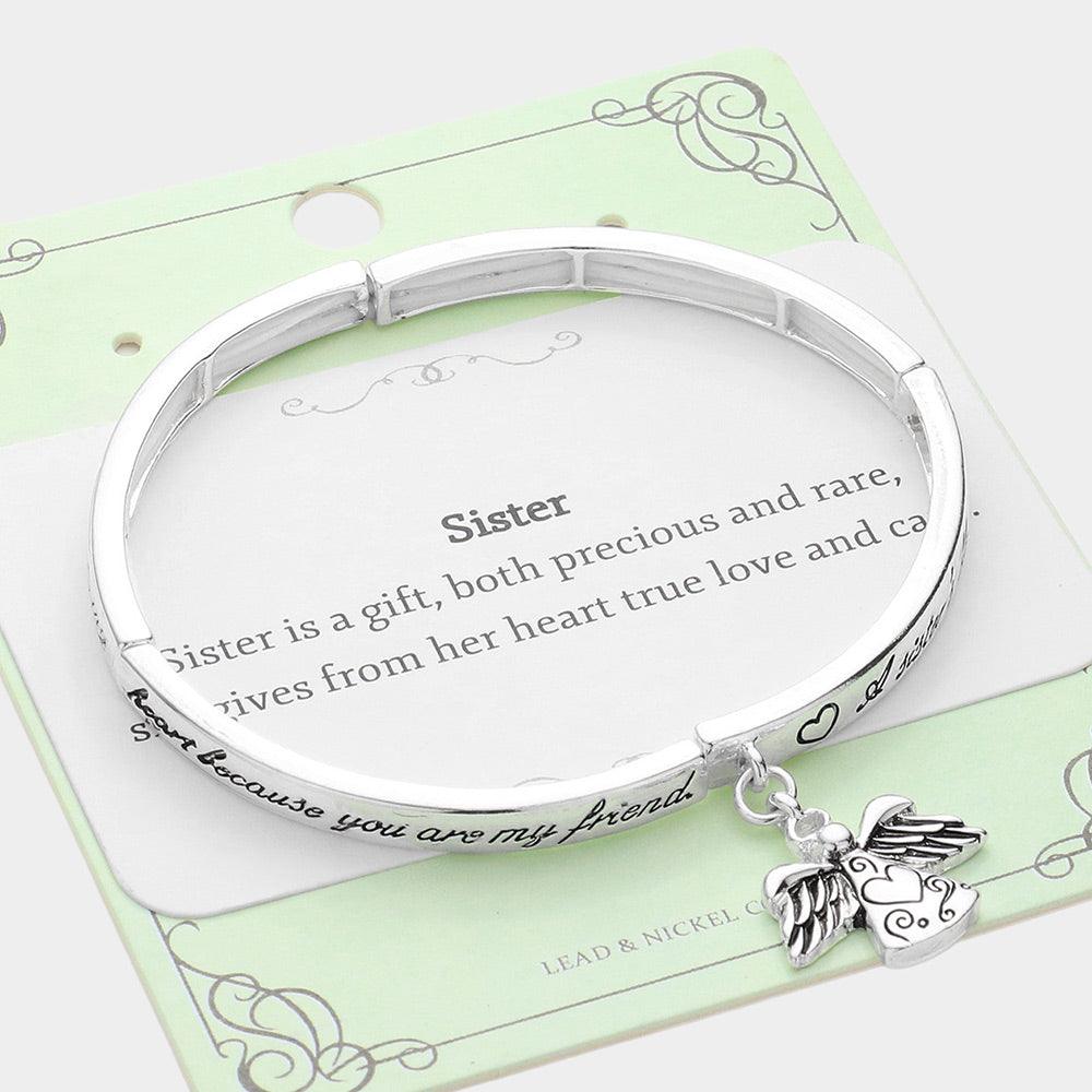 Silver Sister's Blessing Angel Stretch Bracelet
