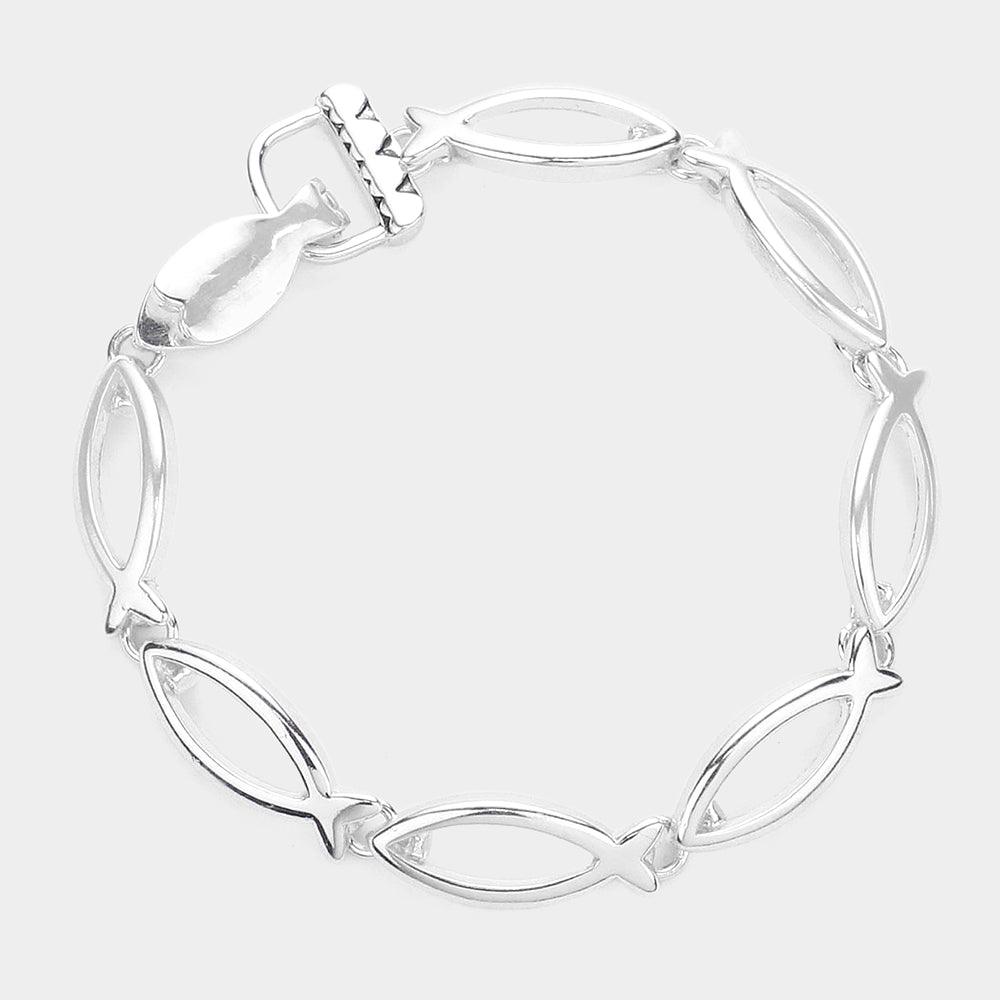 Silver Ichthys Link Magnetic Bracelet