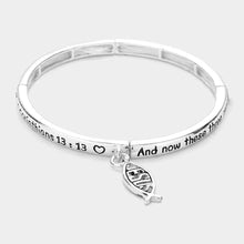 Load image into Gallery viewer, Silver Corinthians 13:13 Message Jesus Ichthys Charm Stretch Bracelet
