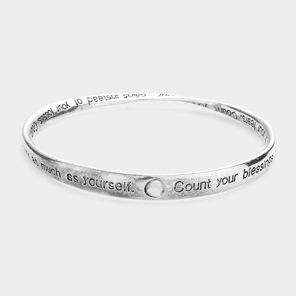 Silver Count Your blessings Message Bangle Bracelet - Jewelry Store by Erik Rayo