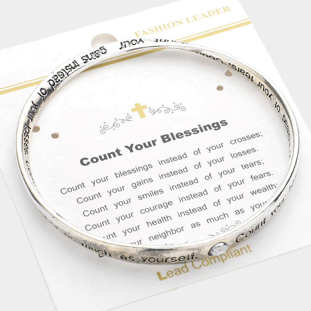 Silver Count Your blessings Message Bangle Bracelet