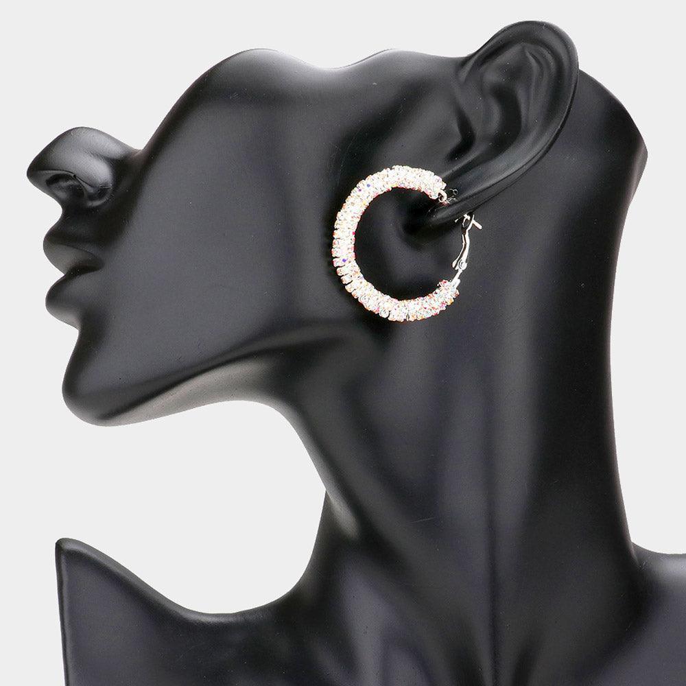 Silver 1.25 Inch Rhinestone Hoop Earrings - Jewelry Store by Erik Rayo