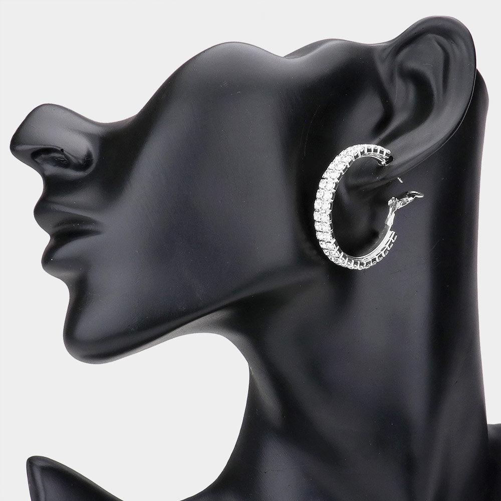 Silver Rhinestone Hoop Earrings